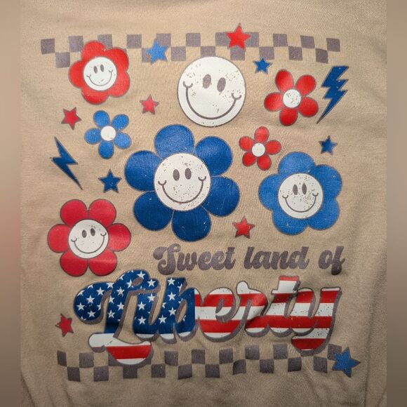 Blanksful Sweet Land Of Liberty Tan Red White Blue Bubble Bodysuit Girls Size 2T - Picture 4 of 4